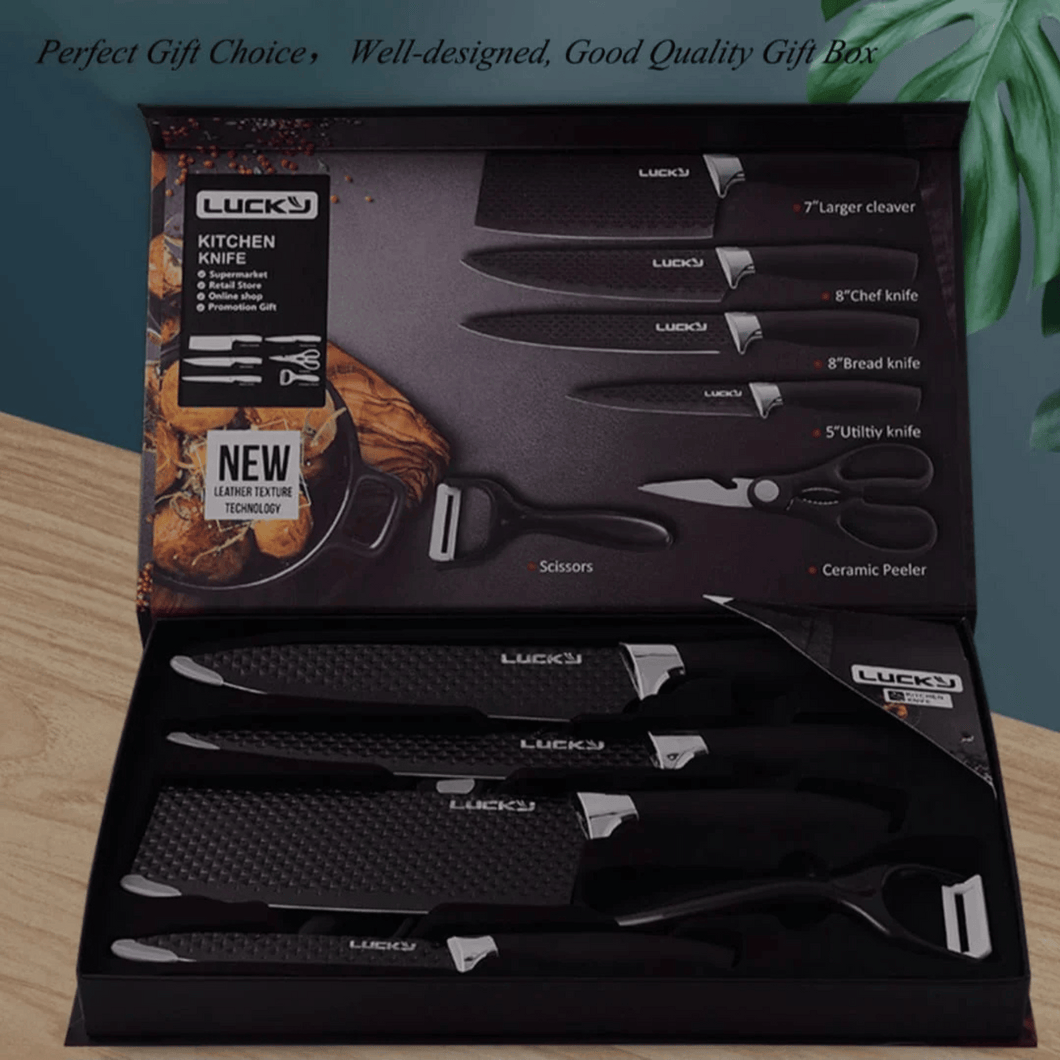 6 Pieces Professional Kitchen Knives Set With Giftbox | Diamond embossed